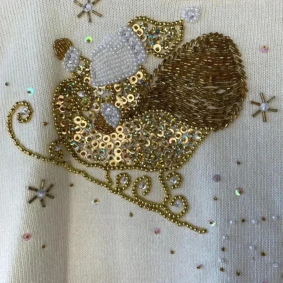 Quacker Factory Cream Sweater with Gold Sleigh Design - Picture 3 of 9
